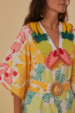 FARM Rio  Robes Midi<Robe midi blanc cassé à fruits tropicaux