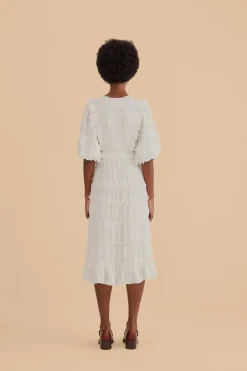 FARM Rio  Robes Midi<Robe midi blanc cassé à pompons et volants