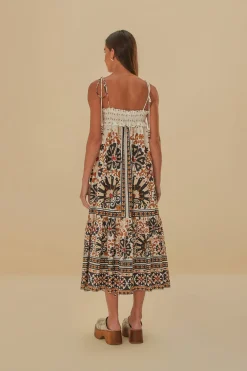 FARM Rio Robes Midi<Robe midi blanc cassé à tapisserie éventail de fleurs