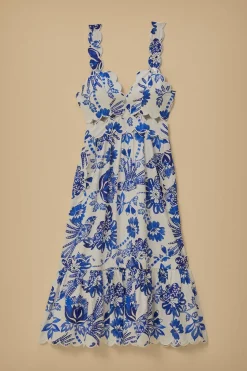 FARM Rio  Robes Midi<Robe midi blanc cassé Flowerful Birds Lenzing™ Ecovero™ Euroflax™