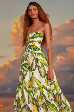 FARM Rio  Robes Midi<Robe midi blanc cassé Summer Foliage Euroflax™ en lin de qualité supér