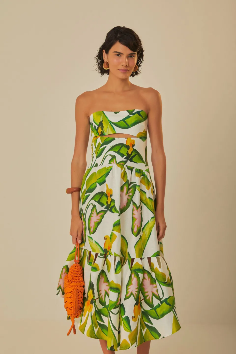 FARM Rio Robes Midi<Robe midi blanc cassé Summer Foliage Euroflax™ en lin de qualité supér