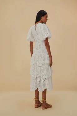 FARM Rio  Robes Midi<Robe midi blanche à manches bouffantes et œillets en coton