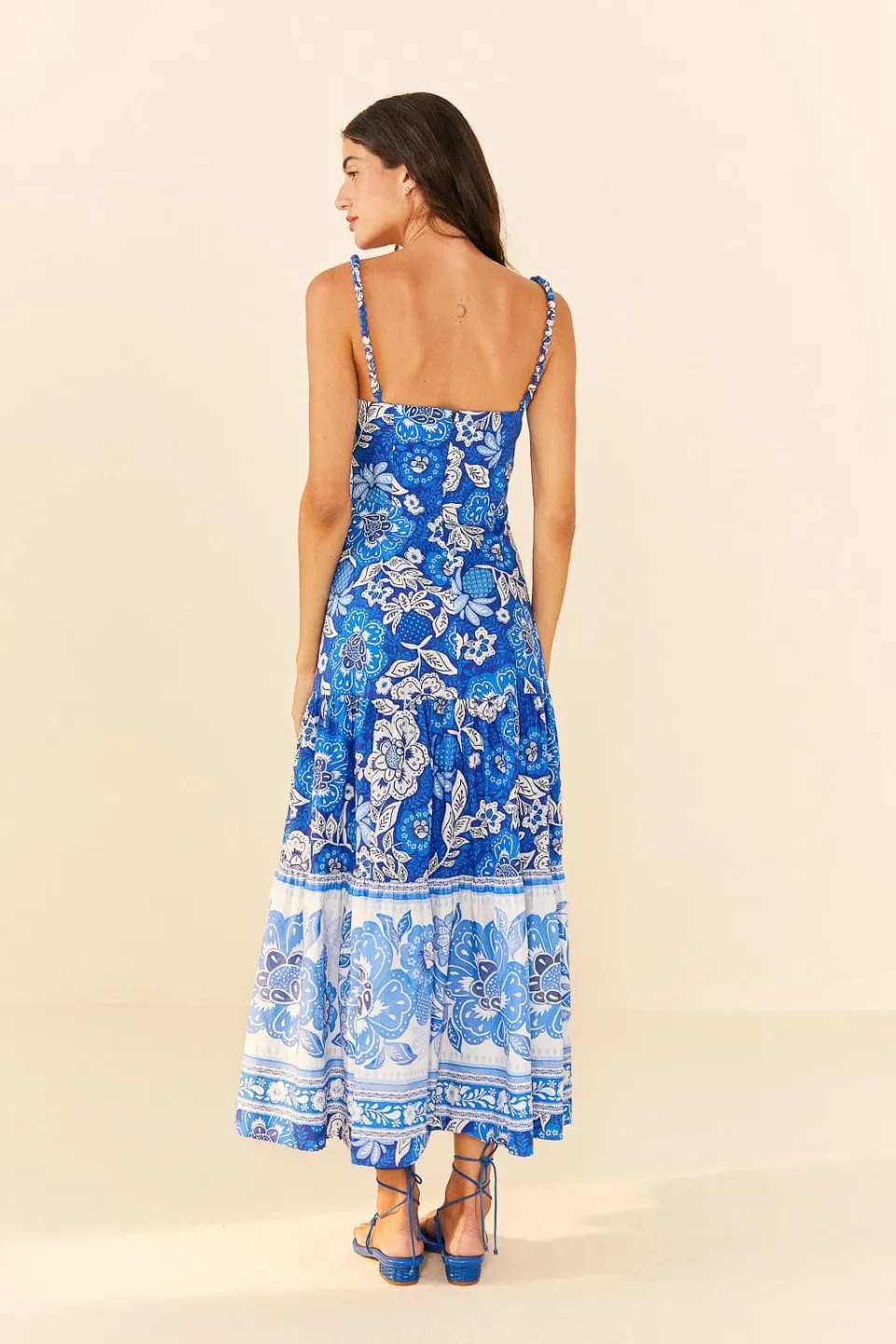 FARM Rio Robes Midi<Robe midi bleue en coton biologique pleine de fleurs