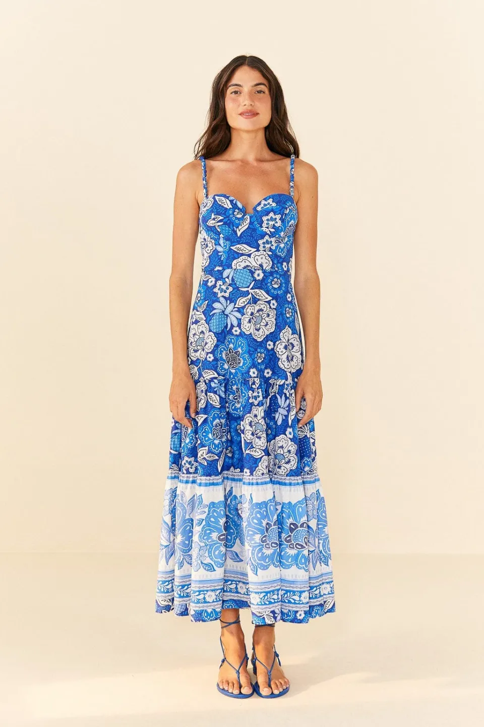 FARM Rio Robes Midi<Robe midi bleue en coton biologique pleine de fleurs