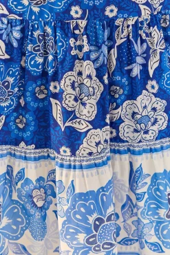 FARM Rio Robes Midi<Robe midi bleue en coton biologique pleine de fleurs