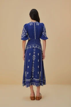 FARM Rio  Robes Midi<Robe midi brodée à découpes bleu marine