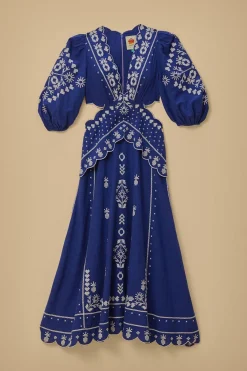 FARM Rio  Robes Midi<Robe midi brodée à découpes bleu marine