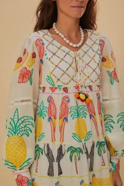 FARM Rio  Robes Midi<Robe midi brodée à empiècement Tropicolors blanc cassé