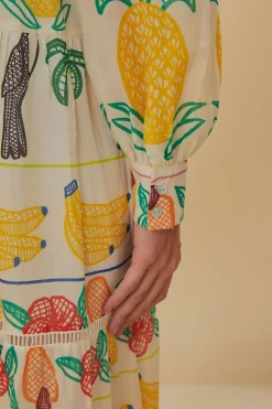 FARM Rio  Robes Midi<Robe midi brodée à empiècement Tropicolors blanc cassé