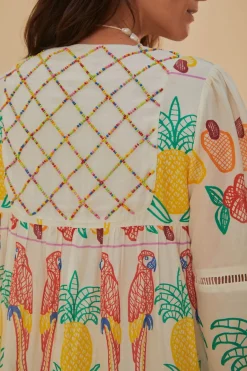 FARM Rio  Robes Midi<Robe midi brodée à empiècement Tropicolors blanc cassé