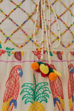 FARM Rio  Robes Midi<Robe midi brodée à empiècement Tropicolors blanc cassé