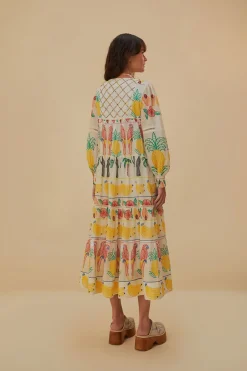 FARM Rio  Robes Midi<Robe midi brodée à empiècement Tropicolors blanc cassé