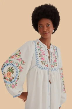 FARM Rio  Robes Midi<Robe midi brodée blanc cassé
