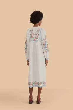 FARM Rio  Robes Midi<Robe midi brodée blanc cassé