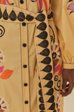 FARM Rio Robes Midi<Robe midi brodée d'oiseaux et de fleurs kaki