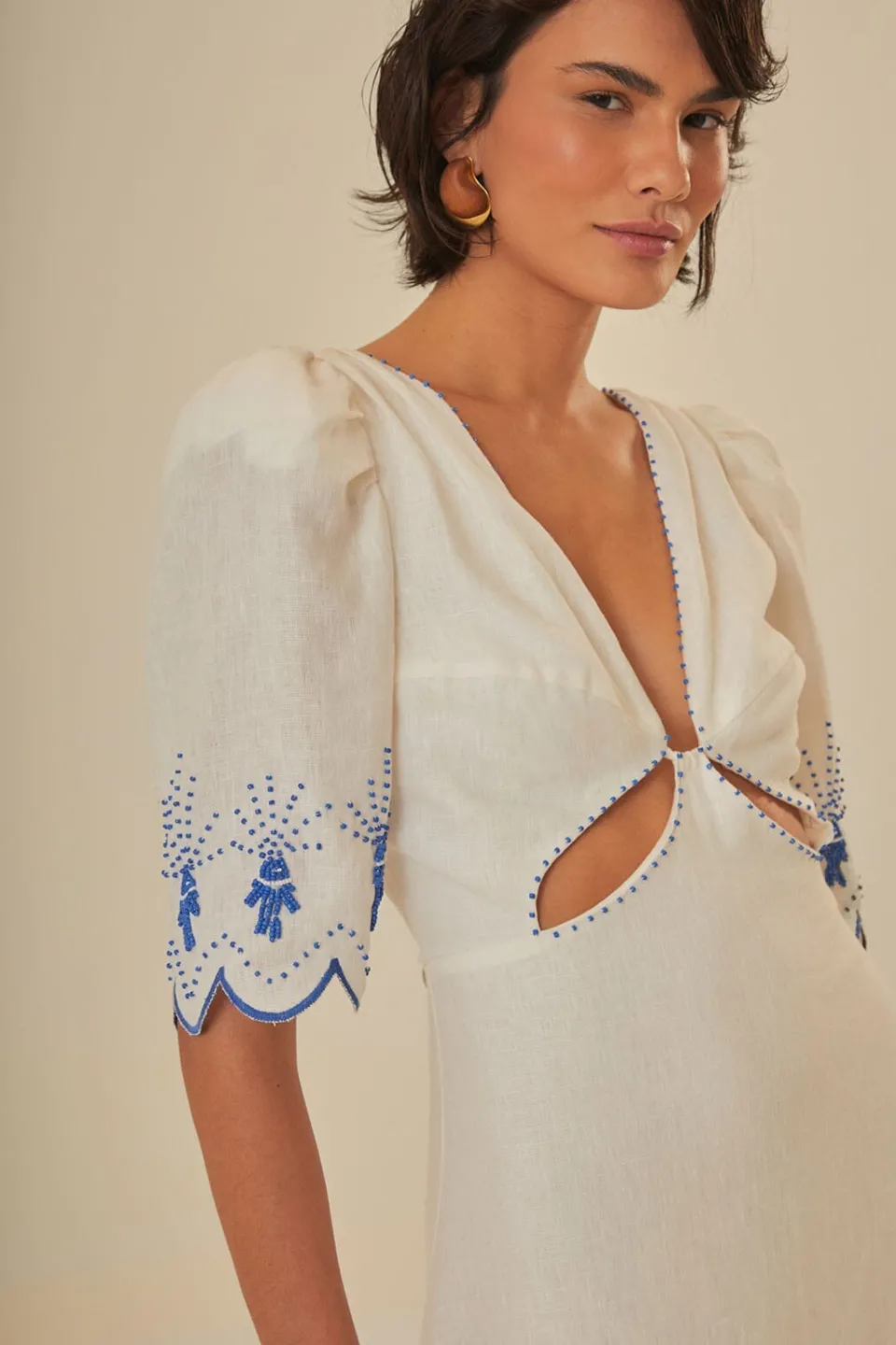 FARM Rio Robes Midi<Robe midi brodée Sea Of Fish blanc cassé
