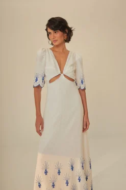 FARM Rio  Robes Midi<Robe midi brodée Sea Of Fish blanc cassé