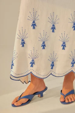 FARM Rio Robes Midi<Robe midi brodée Sea Of Fish blanc cassé