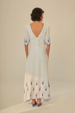 FARM Rio Robes Midi<Robe midi brodée Sea Of Fish blanc cassé