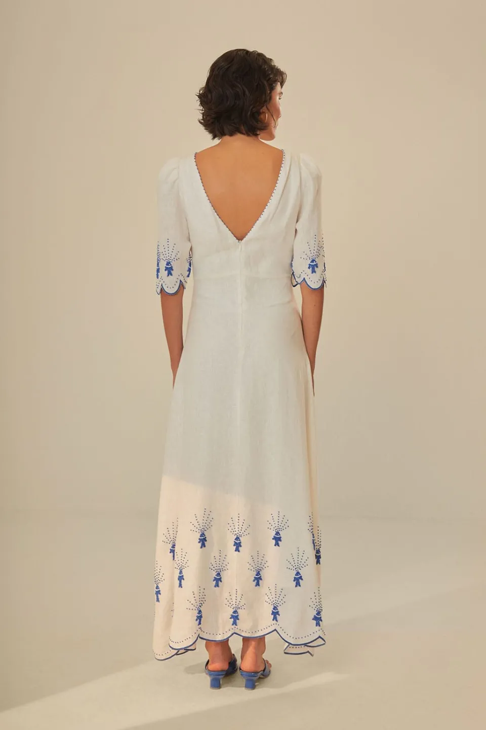 FARM Rio Robes Midi<Robe midi brodée Sea Of Fish blanc cassé