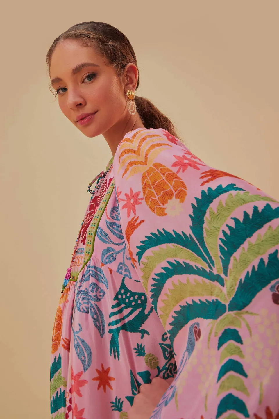 FARM Rio Robes Midi<Robe midi écharpe Pink Fruits Queen