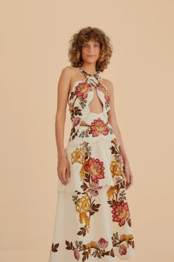 FARM Rio  Robes Midi<Robe midi découpée à fleurs léopard sable