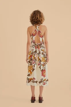 FARM Rio  Robes Midi<Robe midi découpée à fleurs léopard sable