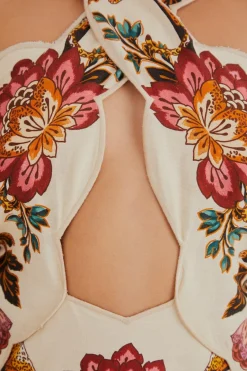 FARM Rio  Robes Midi<Robe midi découpée à fleurs léopard sable