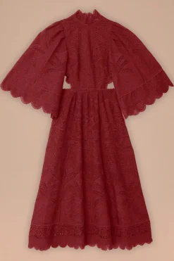 FARM Rio  Robes Midi<Robe Midi Découpée Guipire Magenta Foncé