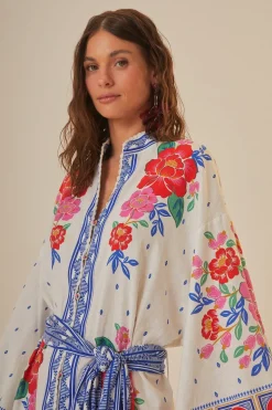FARM Rio  Robes Midi<Robe midi de plage à fleurs blanc cassé