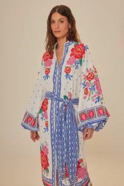 FARM Rio  Robes Midi<Robe midi de plage à fleurs blanc cassé