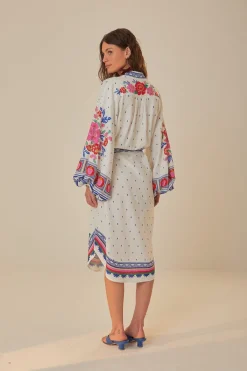 FARM Rio  Robes Midi<Robe midi de plage à fleurs blanc cassé