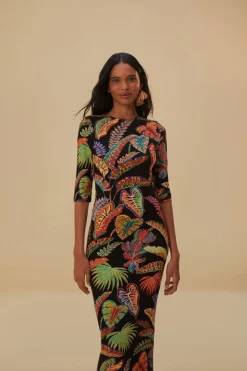 FARM Rio  Robes Midi<Robe midi en jersey noir Cool Foliage