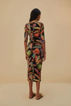 FARM Rio  Robes Midi<Robe midi en jersey noir Cool Foliage