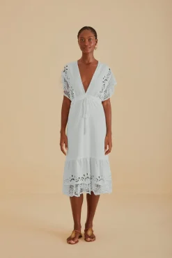 FARM Rio Robes Midi<Robe midi en lin de qualité supérieure Euroflax™ en guipure brodée bla