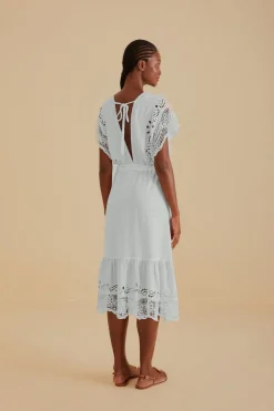 FARM Rio  Robes Midi<Robe midi en lin de qualité supérieure Euroflax™ en guipure brodée bla
