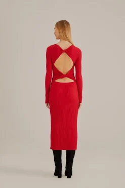 FARM Rio  Robes Midi<Robe midi en tricot rouge