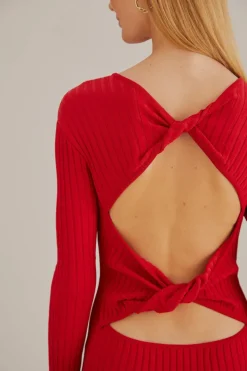 FARM Rio  Robes Midi<Robe midi en tricot rouge