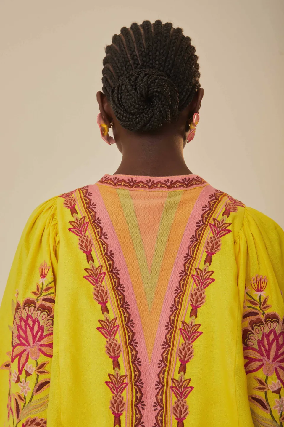 FARM Rio Robes Midi<Robe midi jaune à tapisserie de jardin brodée