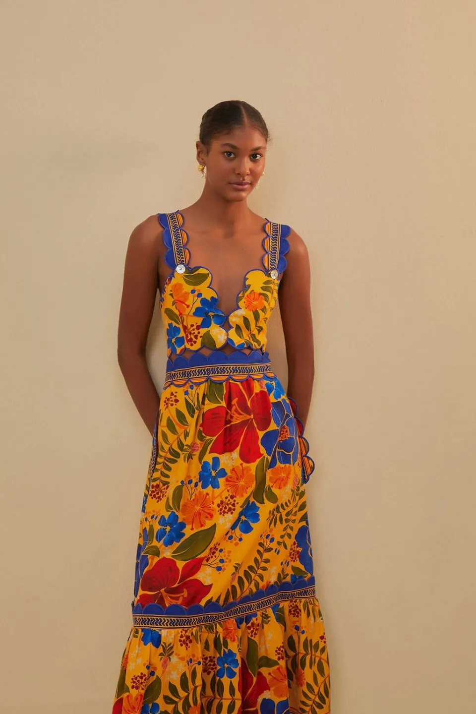 FARM Rio Robes Midi<Robe midi jaune Floral Yard Lenzing™ Ecovero™ Euroflax™