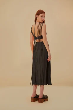 FARM Rio  Robes Midi<Robe midi marron sans manches à franges