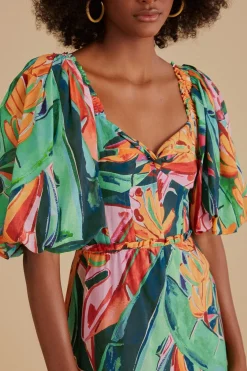 FARM Rio  Robes Midi<Robe midi multicolore à manches bouffantes et feuillage de banane