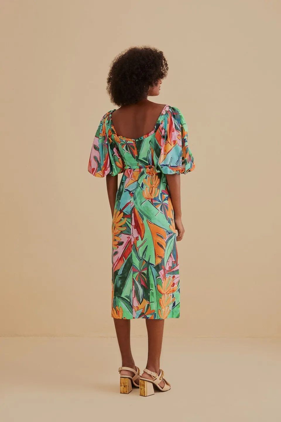 FARM Rio  Robes Midi<Robe midi multicolore à manches bouffantes et feuillage de banane