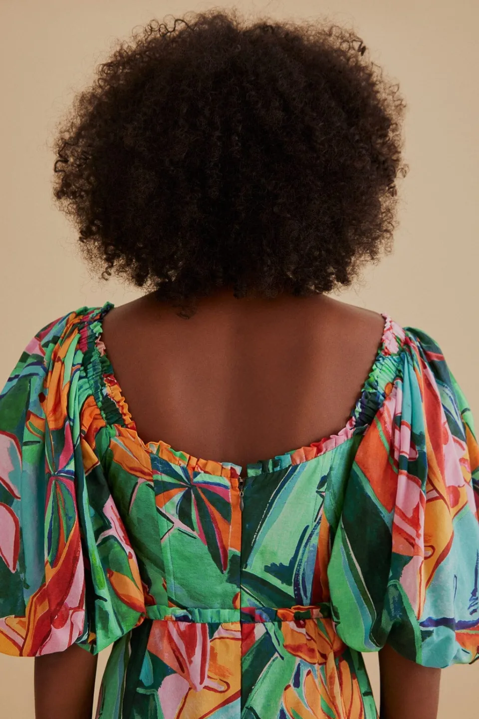 FARM Rio  Robes Midi<Robe midi multicolore à manches bouffantes et feuillage de banane