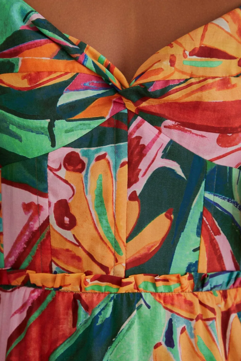 FARM Rio  Robes Midi<Robe midi multicolore à manches bouffantes et feuillage de banane