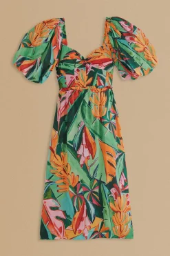 FARM Rio  Robes Midi<Robe midi multicolore à manches bouffantes et feuillage de banane