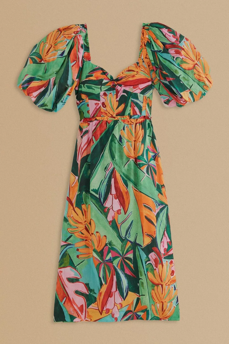 FARM Rio  Robes Midi<Robe midi multicolore à manches bouffantes et feuillage de banane