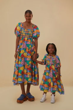 FARM Rio  Robes Midi<Robe midi multicolore à manches courtes et paysage de fruits