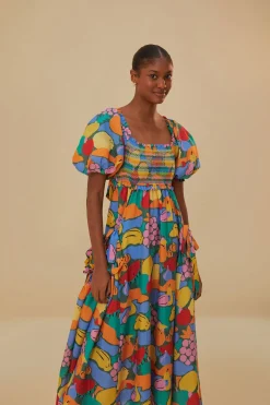 FARM Rio Robes Midi<Robe midi multicolore à manches courtes et paysage de fruits